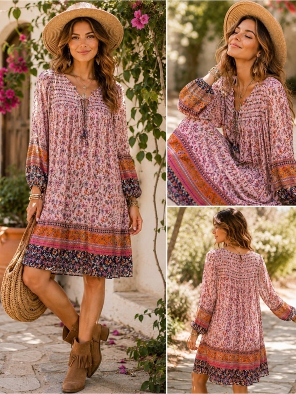 Johnny Was Jade Floral Boho Tunic Dress S Pink Smocked Cottagecore Festival
